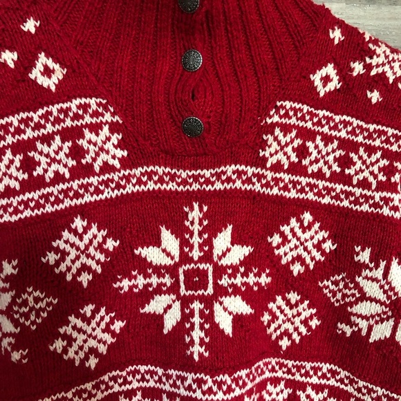 Vintage Cottagecore Red Chunky Knit Festive Snowflake Turtleneck Sweater Small - Picture 3 of 12
